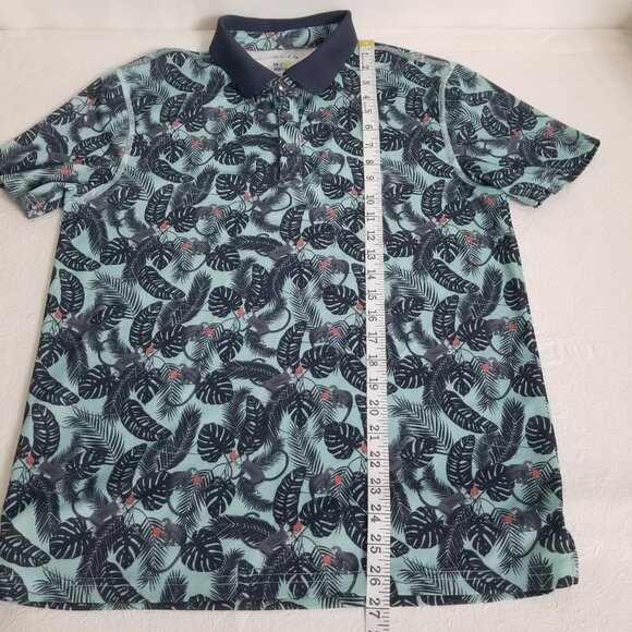 Apt 9 Mens M Short Sleeve Hawaiian Premiere Flex Polo Teal Blue Black Monkey - Picture 10 of 12